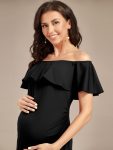 Elegant Ruffle Off-The-Shoulder Bodycon Midi Maternity Dress – Black