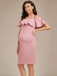 Elegant Ruffle Off-The-Shoulder Bodycon Midi Maternity Dress – Dusty Rose