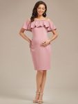 Elegant Ruffle Off-The-Shoulder Bodycon Midi Maternity Dress – Dusty Rose