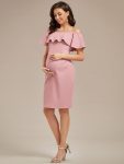 Elegant Ruffle Off-The-Shoulder Bodycon Midi Maternity Dress – Dusty Rose