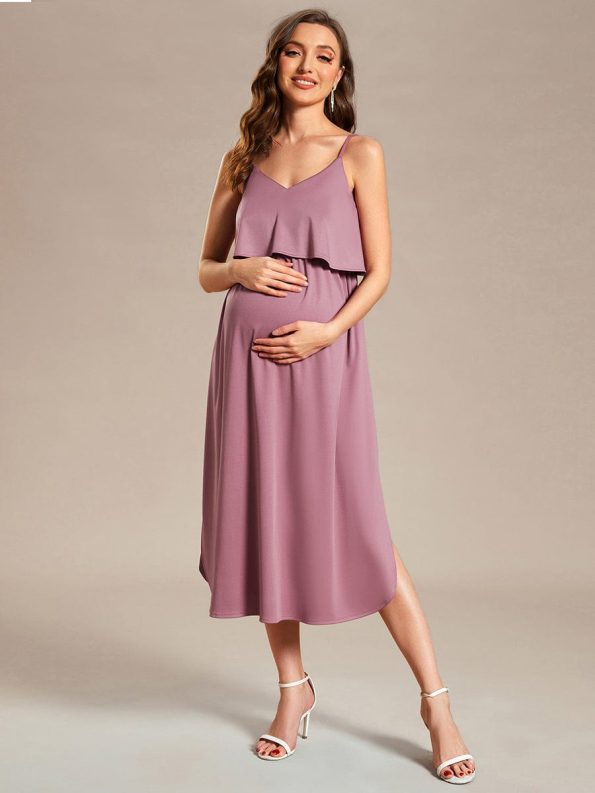 Airy Adjustable Spaghetti Straps Knee-Length A-Line Maternity Dress - Purple Orchid