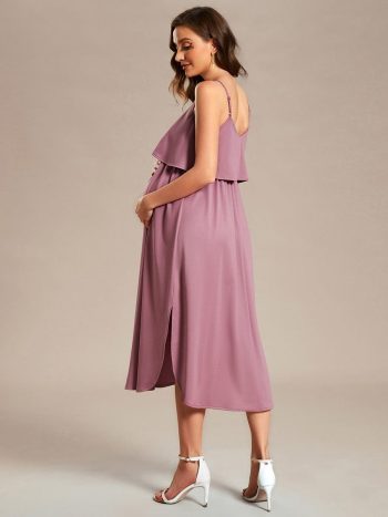 Airy Adjustable Spaghetti Straps Knee-Length A-Line Maternity Dress - Purple Orchid