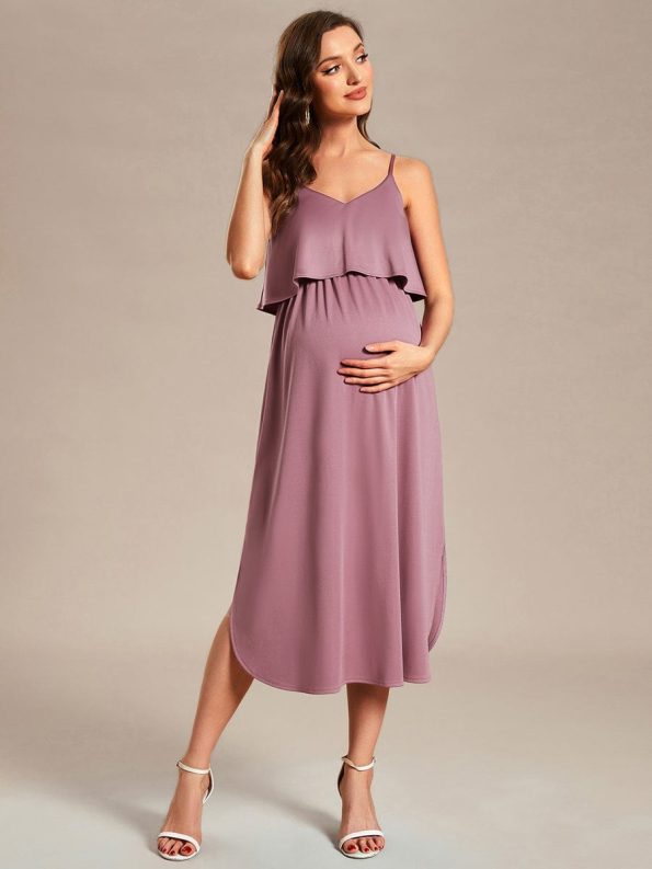 Airy Adjustable Spaghetti Straps Knee-Length A-Line Maternity Dress - Purple Orchid