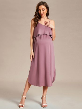Airy Adjustable Spaghetti Straps Knee-Length A-Line Maternity Dress - Purple Orchid