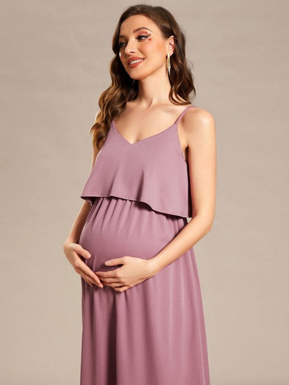 Airy Adjustable Spaghetti Straps Knee-Length A-Line Maternity Dress - Purple Orchid