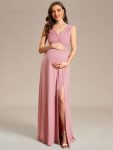 High Slit Sleeveless A-Line Stretchy Maxi Maternity Dress – Dusty Rose