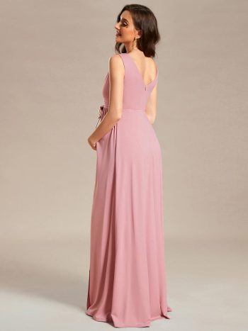 High Slit Sleeveless A-Line Stretchy Maxi Maternity Dress - Dusty Rose