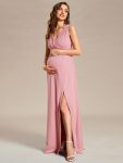 High Slit Sleeveless A-Line Stretchy Maxi Maternity Dress – Dusty Rose