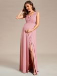 High Slit Sleeveless A-Line Stretchy Maxi Maternity Dress – Dusty Rose