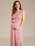 High Slit Sleeveless A-Line Stretchy Maxi Maternity Dress – Dusty Rose