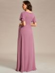 A-Line Ruffles Sleeve Front Slit Pleated Chiffon Maternity Dress – Purple Orchid