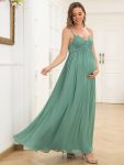 Lace Spaghetti Strap Pleated Chiffon Maternity Dress – Green Bean