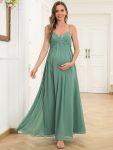 Lace Spaghetti Strap Pleated Chiffon Maternity Dress – Green Bean