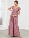 V-Neck Vintage Lace Short Sleeve Maxi Maternity Dress – Purple Orchid