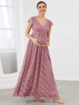 V-Neck Vintage Lace Short Sleeve Maxi Maternity Dress – Purple Orchid