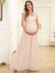 Short Sleeve Lace V-Neck Chiffon Maternity Dress – Blush