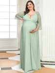 Plus Size V Neck Maternity Formal Dress with Sleeves – Mint Green