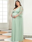 Plus Size V Neck Maternity Formal Dress with Sleeves – Mint Green