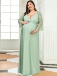 Plus Size V Neck Maternity Formal Dress with Sleeves – Mint Green