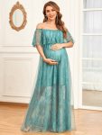 Empire Waist Vintage Floral Foldover Double-Layer Maternity Dress – Dusty Blue