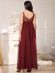 Double V-Neck Lace Bodice Long Flowy Maternity Dress – Burgundy