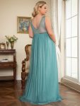 Plus Size Double V-Neck Lace Bodice Long Flowy Maternity Dress – Dusty Blue