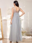 Double V-Neck Lace Bodice Long Flowy Maternity Dress – Grey