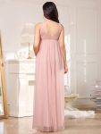 Double V-Neck Lace Bodice Long Flowy Maternity Dress – Pink