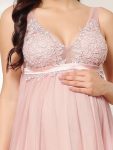 Double V-Neck Lace Bodice Long Flowy Maternity Dress – Pink