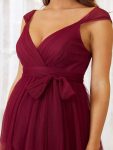 Tie Waist V-Neck Tiered Floor-length Maternity Dress – Burgundy