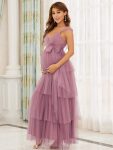 Tie Waist V-Neck Tiered Floor-length Maternity Dress – Purple Orchid