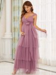 Tie Waist V-Neck Tiered Floor-length Maternity Dress – Purple Orchid