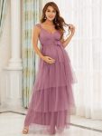 Tie Waist V-Neck Tiered Floor-length Maternity Dress – Purple Orchid