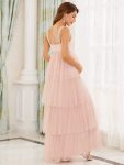 Tie Waist V-Neck Tiered Floor-length Maternity Dress – Pink