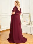 Plus Size Ruffle Sleeve Floor-Length Formal Maternity Dress – Burgundy