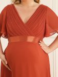 Ruched Bodice Flowy Chiffon Floor-Length Maternity Dress with Sleeves – Burnt Orange