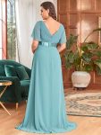 Plus Size Ruffle Sleeve Floor-Length Formal Maternity Dress – Dusty Blue