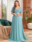 Plus Size Ruffle Sleeve Floor-Length Formal Maternity Dress – Dusty Blue