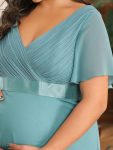 Plus Size Ruffle Sleeve Floor-Length Formal Maternity Dress – Dusty Blue