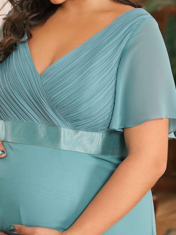 Plus Size Ruffle Sleeve Floor-Length Formal Maternity Dress - Dusty Blue