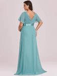 Plus Size Ruffle Sleeve Floor-Length Formal Maternity Dress – Dusty Blue