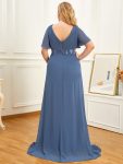 Ruched Bodice Flowy Chiffon Floor-Length Maternity Dress with Sleeves – Dusty Navy