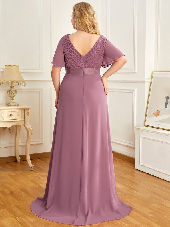 Plus Size Ruffle Sleeve Floor-Length Formal Maternity Dress - Purple Orchid