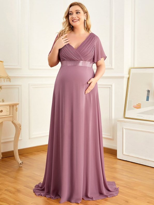 Plus Size Ruffle Sleeve Floor-Length Formal Maternity Dress - Purple Orchid