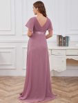 Ruched Bodice Flowy Chiffon Floor-Length Maternity Dress with Sleeves – Purple Orchid