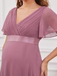 Ruched Bodice Flowy Chiffon Floor-Length Maternity Dress with Sleeves – Purple Orchid