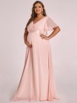 Plus Size Ruffle Sleeve Floor-Length Formal Maternity Dress – Pink