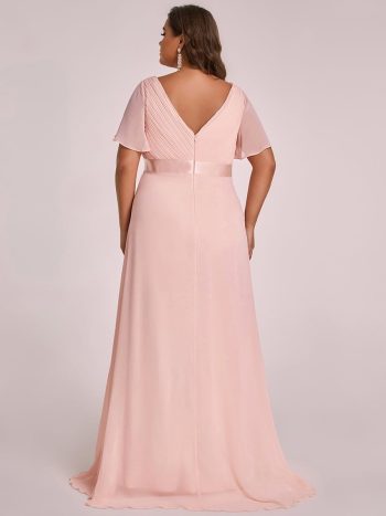 Plus Size Ruffle Sleeve Floor-Length Formal Maternity Dress - Pink