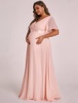 Plus Size Ruffle Sleeve Floor-Length Formal Maternity Dress – Pink