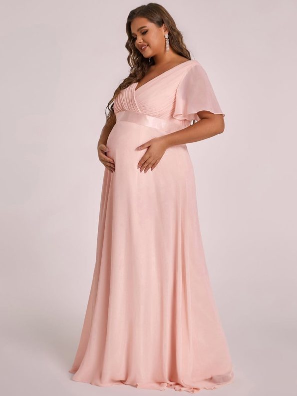 Plus Size Ruffle Sleeve Floor-Length Formal Maternity Dress - Pink